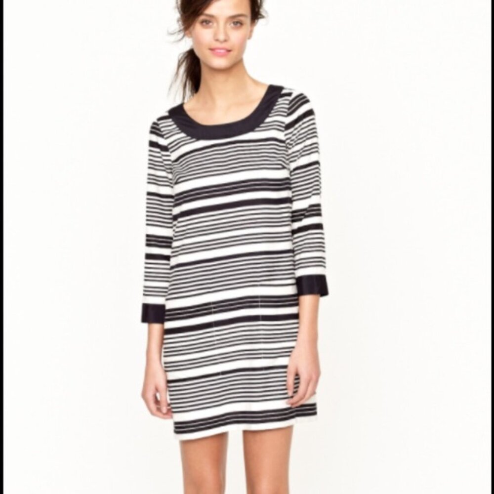 J. Crew Navy‎ and Cream Striped Silk Dress Sz 6 Corpcore Career Nautical